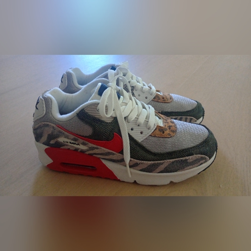 Nike Air Max Sneakers with Red and Animal Print Youth Size 4.5